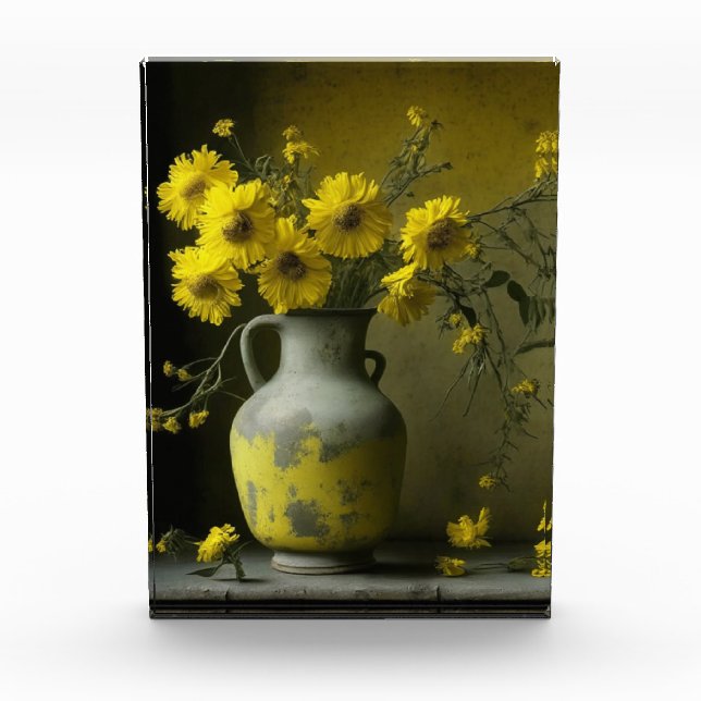 Antike Vase der gelben Blumen Fotoblock (Vorderseite)