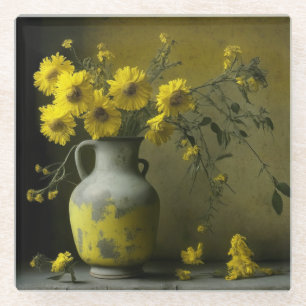Antike Vase der gelben Blumen Glasuntersetzer