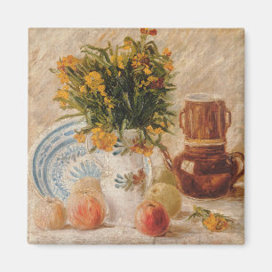 Antike Vase mit Blumen Kaffeekanne und Obst Magnet