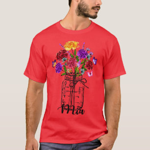 Antike Vase mit bunten Wildblumen Schmetterling Mi T-Shirt