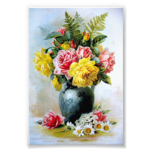 Antike Vase mit Rosen Fotodruck