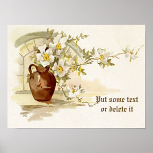 Antike Vase mit weißen Rosen Aquarelldruck Poster