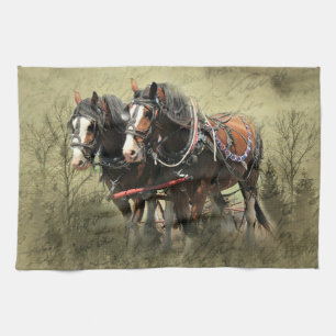 Antike verwitterte Clydesdale-Postkarte Geschirrtuch