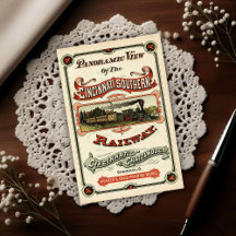 Antike verzierte Werbeanzeige für die Eisenbahnstr