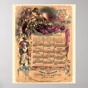 Antike viktorianische Ära 1860 Mercantile-Kalender Poster