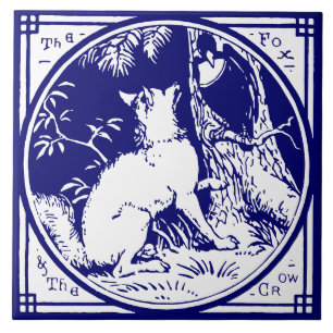 Antike viktorianische Ära Fuchs und Krähe Delft Bl Fliese
