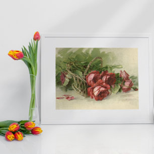 Antike viktorianische Blumen, rote Rosen Poster
