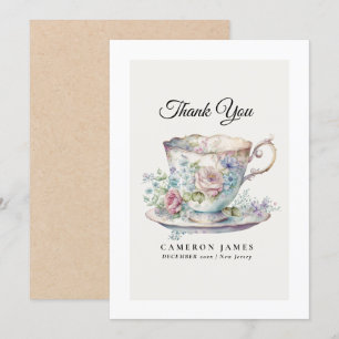 Antike viktorianische Blumen-Teetasse Rosen-Teepar Dankeskarte
