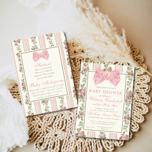 Antike Viktorianische Coquette Bow Floral Baby Dus Einladung