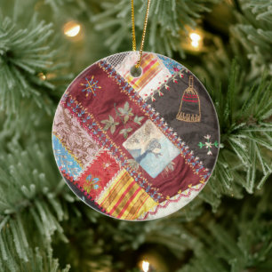 Antike, viktorianische Crazy-Quilt-Quadrat Keramikornament