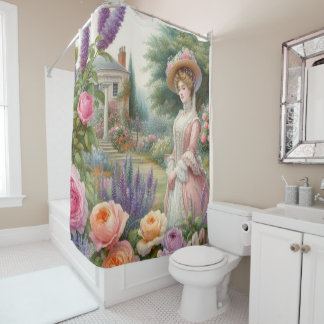 Antike viktorianische Dame Blumen Garten Decoupage Duschvorhang