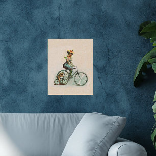 Antike viktorianische Dame mit Hund auf Fahrrad Poster