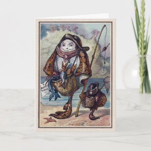 Antike viktorianische Fisch-Weihnachtskarte Feiertagskarte