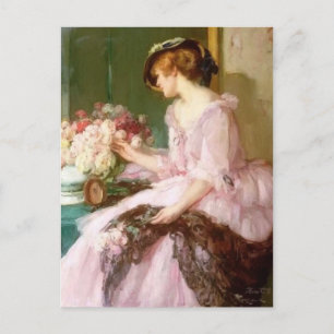 Antike viktorianische Frau mit Blumenstrauß Postkarte