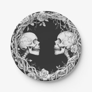 Antike viktorianische gothische Halloween-Schädel Pappteller