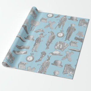 antike viktorianische Herren Tiere blau Toile Herr Geschenkpapier
