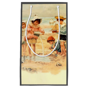 Antike viktorianische Kinder am Strand, feine Kuns Kleine Geschenktüte