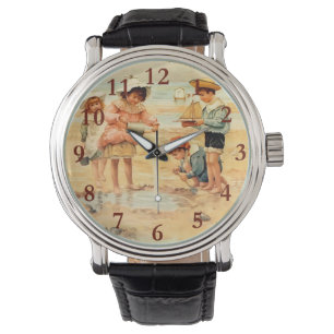 Antike viktorianische Kinder am Strand Fine Art Armbanduhr