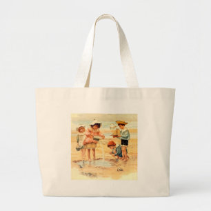 Antike viktorianische Kinder am Strand Fine Art Jumbo Stoffbeutel