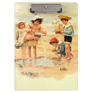 Antike viktorianische Kinder am Strand Fine Art Klemmbrett