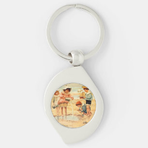 Antike viktorianische Kinder am Strand Fine Art Schlüsselanhänger
