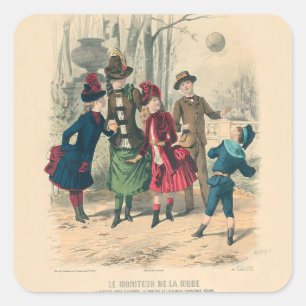 Antike viktorianische Kinder spielen Ball 1880 Win Quadratischer Aufkleber