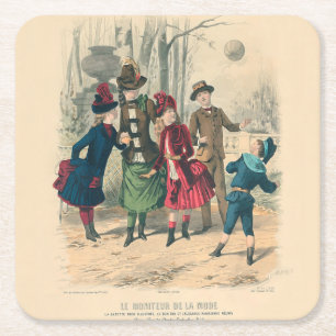 Antike viktorianische Kinder spielen Ball 1880 Win Rechteckiger Pappuntersetzer