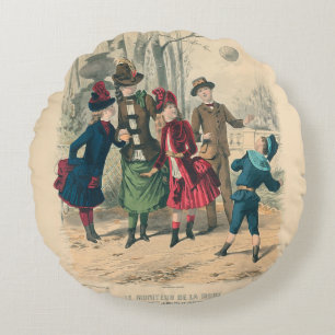 Antike viktorianische Kinder spielen Ball 1880 Win Rundes Kissen