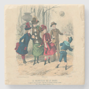 Antike viktorianische Kinder spielen Ball 1880 Win Steinuntersetzer