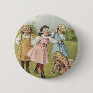 Antike viktorianische Kinder spielen Blinde Kuh Button