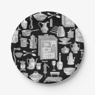 antike viktorianische küche toile schwarz  pappteller