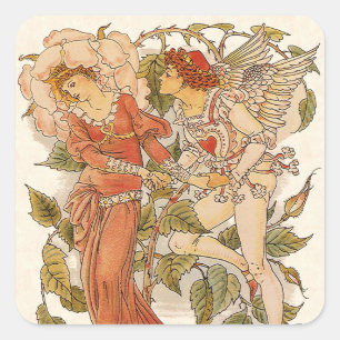 Antike viktorianische Kunst, Rose von Walter Crane Quadratischer Aufkleber