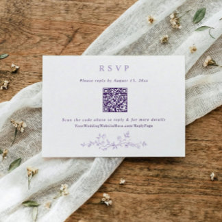 Antike viktorianische lila violette Hochzeits-QR-C RSVP Karte
