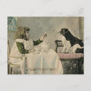 Antike viktorianische Mädchen-Teeparty-Postkarte Postkarte