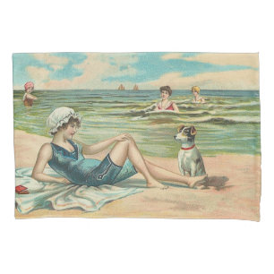 Antike viktorianische Mädchen- und Hunde-Kunst am  Kissenbezug