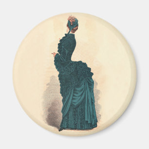 Antike viktorianische Modeplatte: Teal Bustle Klei Magnet