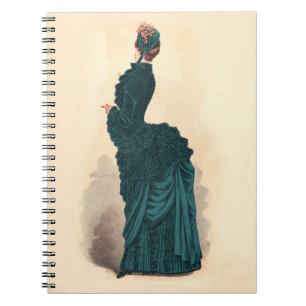 Antike viktorianische Modeplatte: Teal Bustle Klei Notizblock