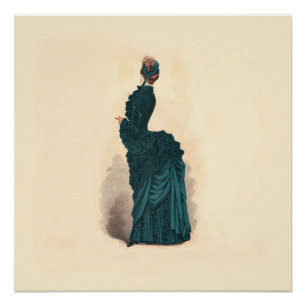 Antike viktorianische Modeplatte: Teal Bustle Klei Poster