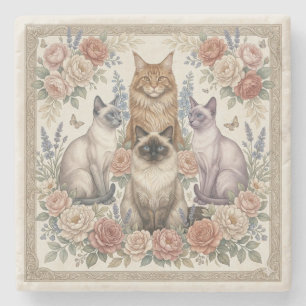 Antike viktorianische ornamentale florale feline K Steinuntersetzer