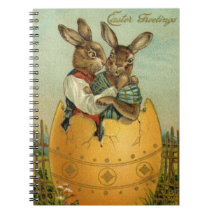Antike viktorianische Osterhasen in einem goldenen Notizblock