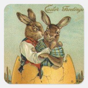 Antike viktorianische Osterhasen in einem goldenen Quadratischer Aufkleber
