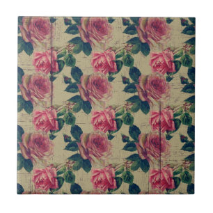 Antike viktorianische rosa Blumen Fliese