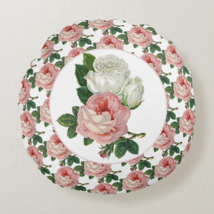 Antike viktorianische rosa Rosenblüten Rundes Kissen