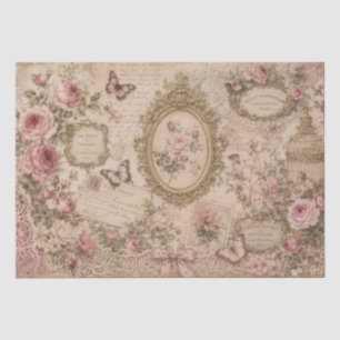 Antike viktorianische rosafarbene Rosen, Spitze un Seidenpapier