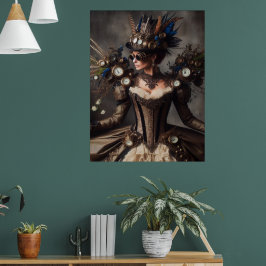 Antike viktorianische Steampunk-Uhrwerk-Zeitdame Poster