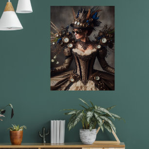 Antike viktorianische Steampunk-Uhrwerk-Zeitdame Poster