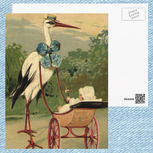 Antike viktorianische Storch- und Kinderwagenabbil Postkarte