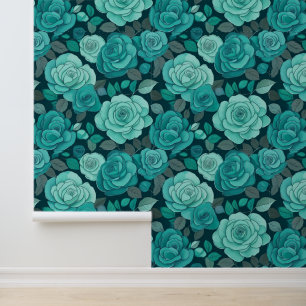 Antike viktorianische teal-blumige Kletterrosen Tapete