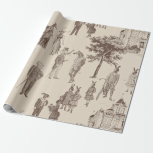 antike viktorianische Tiere braun beige Toile Geschenkpapier