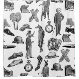 Antike viktorianische Tiere Schwarz-weiße Handwerk Duschvorhang